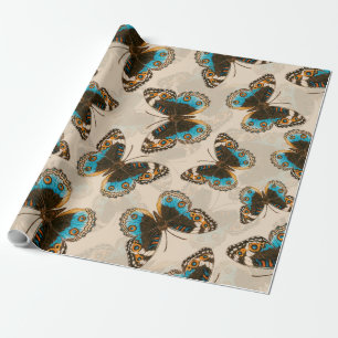 Papel De Regalo Patrón de mariposa azul Pansy en blanco roto