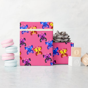 Papel De Regalo Patrón de mariposa de píxeles lindo sobre fondo ro