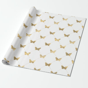 Papel De Regalo Patrón de mariposa en celosía de oro de lámina fal
