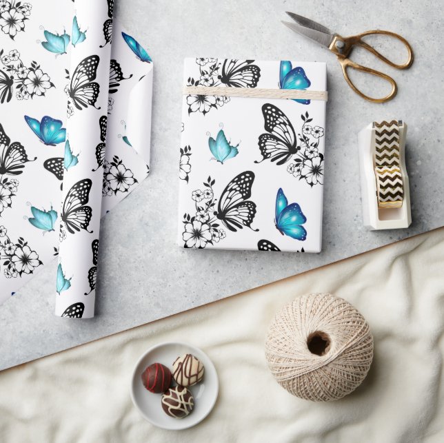 Papel De Regalo Patrón de mariposa floral cúpula blanco (Artesanía)