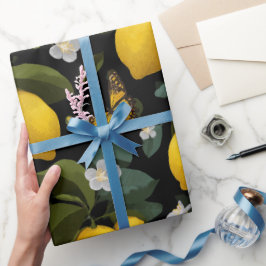 Papel De Regalo Patrón de mariposa floral de limón moderno