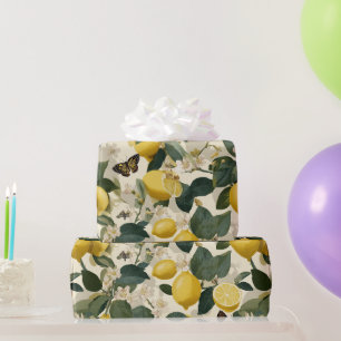 Papel De Regalo Patrón de mariposa floral de limón moderno