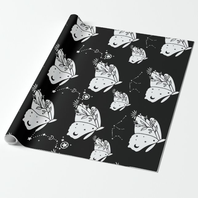 Papel De Regalo Patrón de mariposa Luna (Desenrollado)