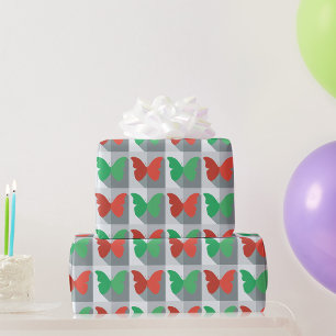 Papel De Regalo Patrón de mariposa rojo y verde