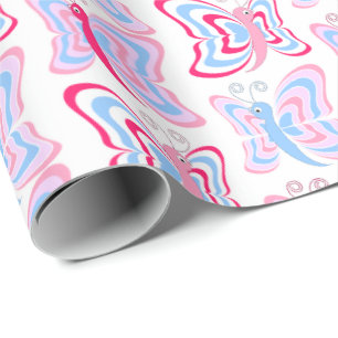 Papel De Regalo Patrón de mariposa rosa y azul femenino
