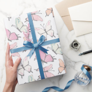 Papel De Regalo Patrón de mariposa rosada
