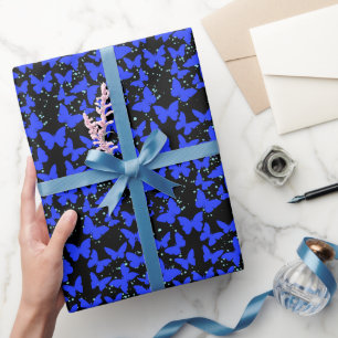 Papel De Regalo Patrón de mariposas azules C01.b BG negro