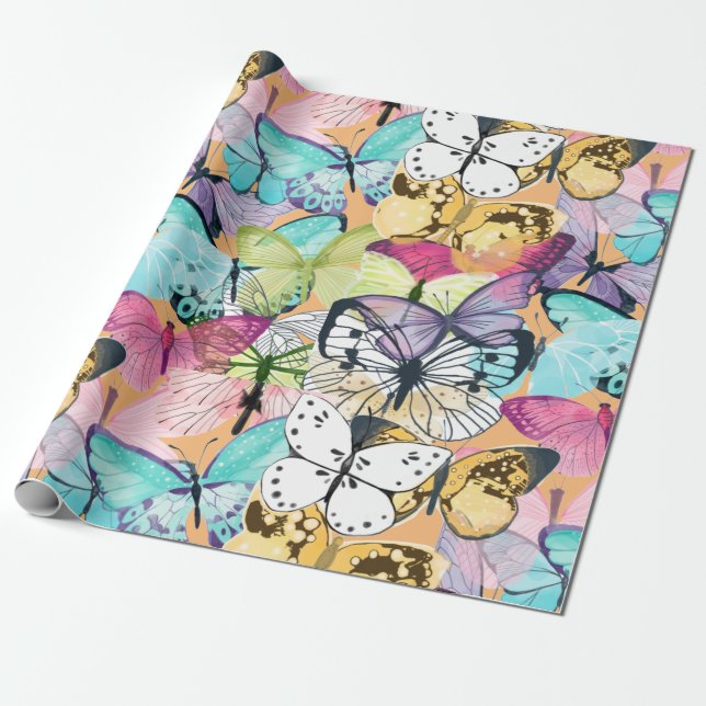 Papel De Regalo Patrón de mariposas de mariposa (Desenrollado)