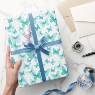 Papel De Regalo Patrón de mariposas Verde azuladas de corte