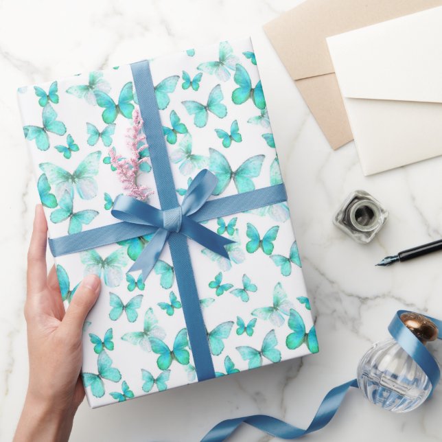 Papel De Regalo Patrón de mariposas Verde azuladas de corte (Regalar)