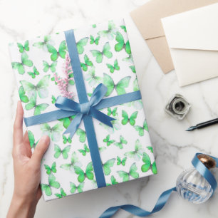 Papel De Regalo Patrón de mariposas verde lindo