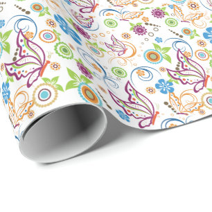 Papel De Regalo Patrón de mariposas y flores coloridas monogramado