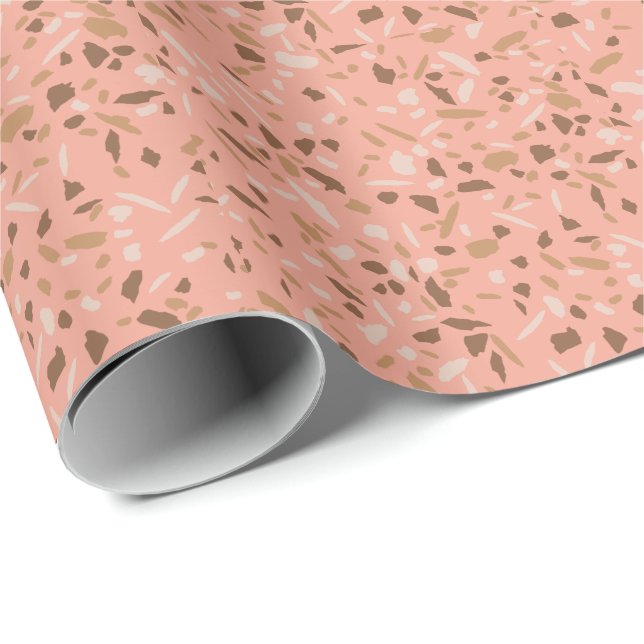 Papel De Regalo Patrón de mármol de Peach Beige Tan Brown Terrazzo (Esquina del rollo)