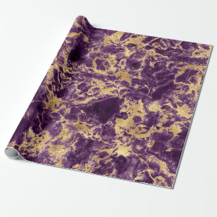 Papel De Regalo Patrón de mármol moderno púrpura y dorado
