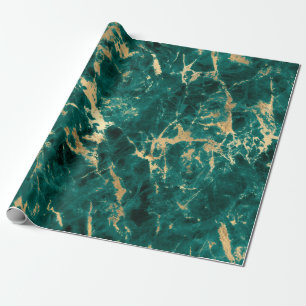 Papel De Regalo Patrón de mármol moderno teal y dorado