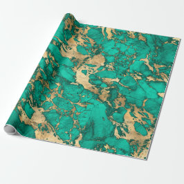 Papel De Regalo Patrón de mármol moderno teal y dorado