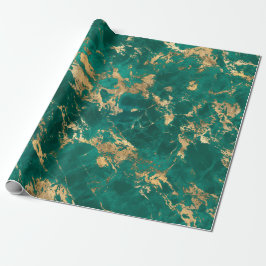 Papel De Regalo Patrón de mármol moderno teal y dorado