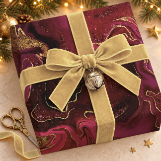 Papel De Regalo Patrón de mármol rojo dorado fluido elegante