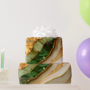 Papel De Regalo Patrón de mármol verde y dorado