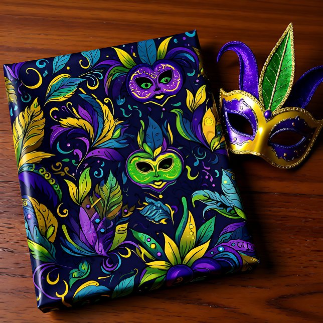 Papel De Regalo Patrón de máscaras de Mardi Gras (Masterpiece Mardi Gras Masks pattern Wrapping Paper)