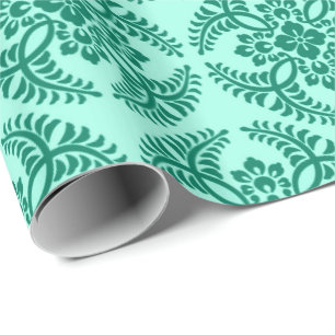 Papel De Regalo Patrón de medallón japonés, Aqua y Turquesa