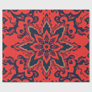 Papel De Regalo Patrón de medallón persa ornamentado rojo azul de