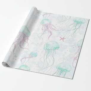 Papel De Regalo Patrón de medusas de acuarela soñadora del océano