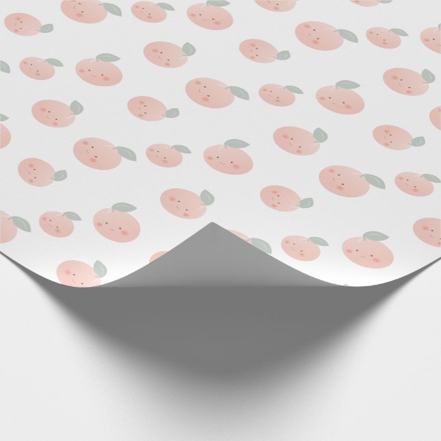 Papel De Regalo Patrón de melocotón curado Kawaii blanco y rosa (Esquina)
