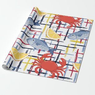 Papel De Regalo Patrón de Mercado de Mariscos Mediterráneo (1)