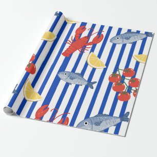 Papel De Regalo Patrón de mercado de mariscos mediterráneo (2)