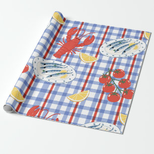 Papel De Regalo Patrón de mercado de mariscos mediterráneo (3)