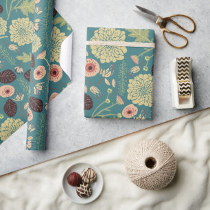 Papel De Regalo Patrón de mezcla lúdica floral verde Verde azula