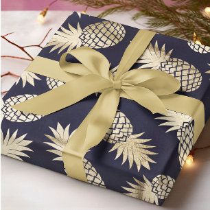 Papel De Regalo Patrón de Moda de la piña dorada tropical