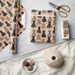 Papel De Regalo Patrón de moda de leopardo y vestido negro sobre r
