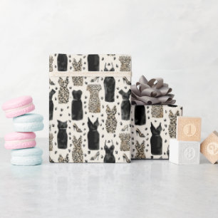 Papel De Regalo Patrón de moda de vestido de leopardo y negro con 