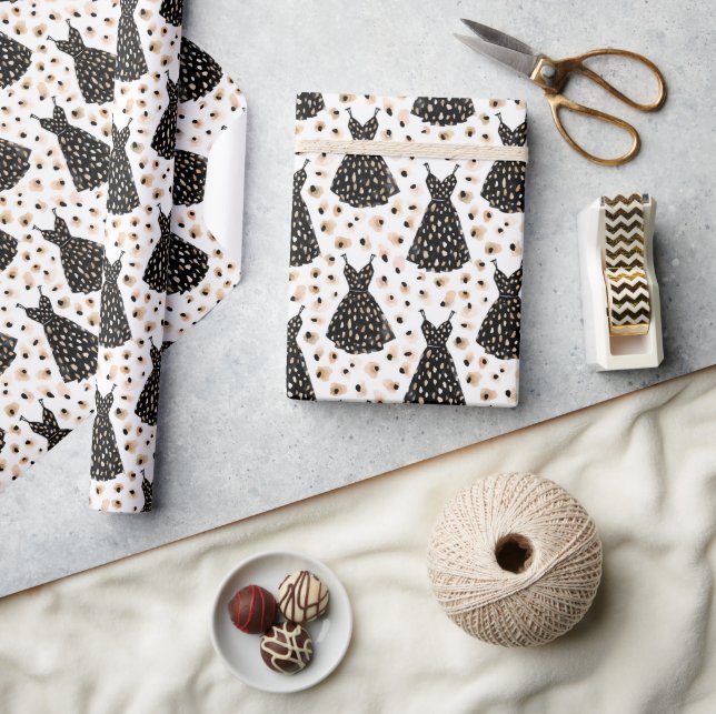 Papel De Regalo Patrón de moda de vestido negro con mancha abstrac (Artesanía)