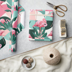 Papel De Regalo Patrón de Moda geométrica de flamenco rosado moder