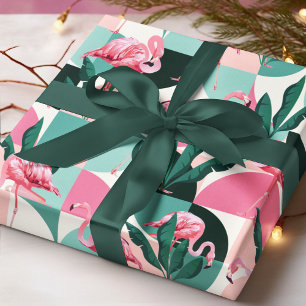 Papel De Regalo Patrón de Moda geométrica de flamenco rosado moder