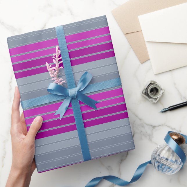 Papel De Regalo Patrón de moda gris rayado púrpura (Regalar)