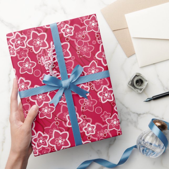 Papel De Regalo patrón de moda rústico floral rojo retro (Regalar)
