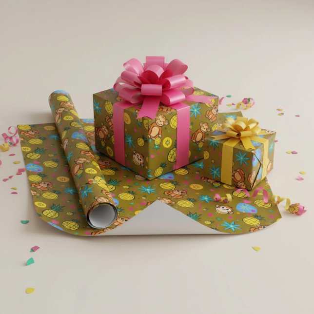 Papel De Regalo Patrón de Monos Traviesos (Subido por el creador)
