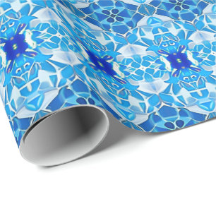 Papel De Regalo Patrón de mosaico azul turquesa, gris y cobalto