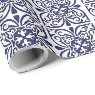 Papel De Regalo Patrón de mosaico Boho Tile azul blanco marroquí