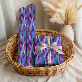 Papel De Regalo Patrón de mosaico de vidrio teñido púrpura y azul