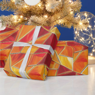 Papel De Regalo Patrón de mosaico de vidrio tintado naranja y dora