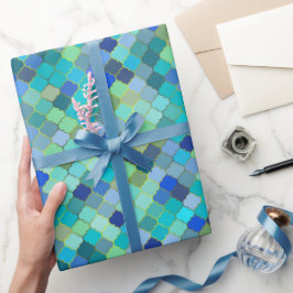 Papel De Regalo Patrón de mosaico marroquí Aqua Azul