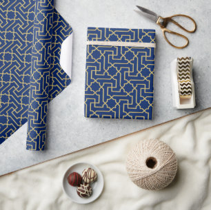 Papel De Regalo Patrón de mosaico marroquí azul marino y falso oro