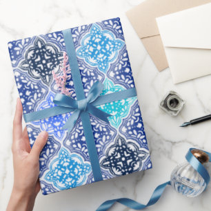 Papel De Regalo Patrón de mosaico marroquí pintado de azul