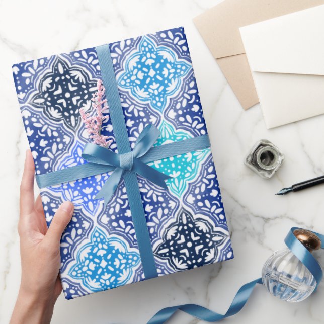 Papel De Regalo Patrón de mosaico marroquí pintado de azul (Regalar)