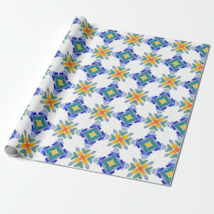 Papel De Regalo Patrón de mosaico verde azul naranja blanco